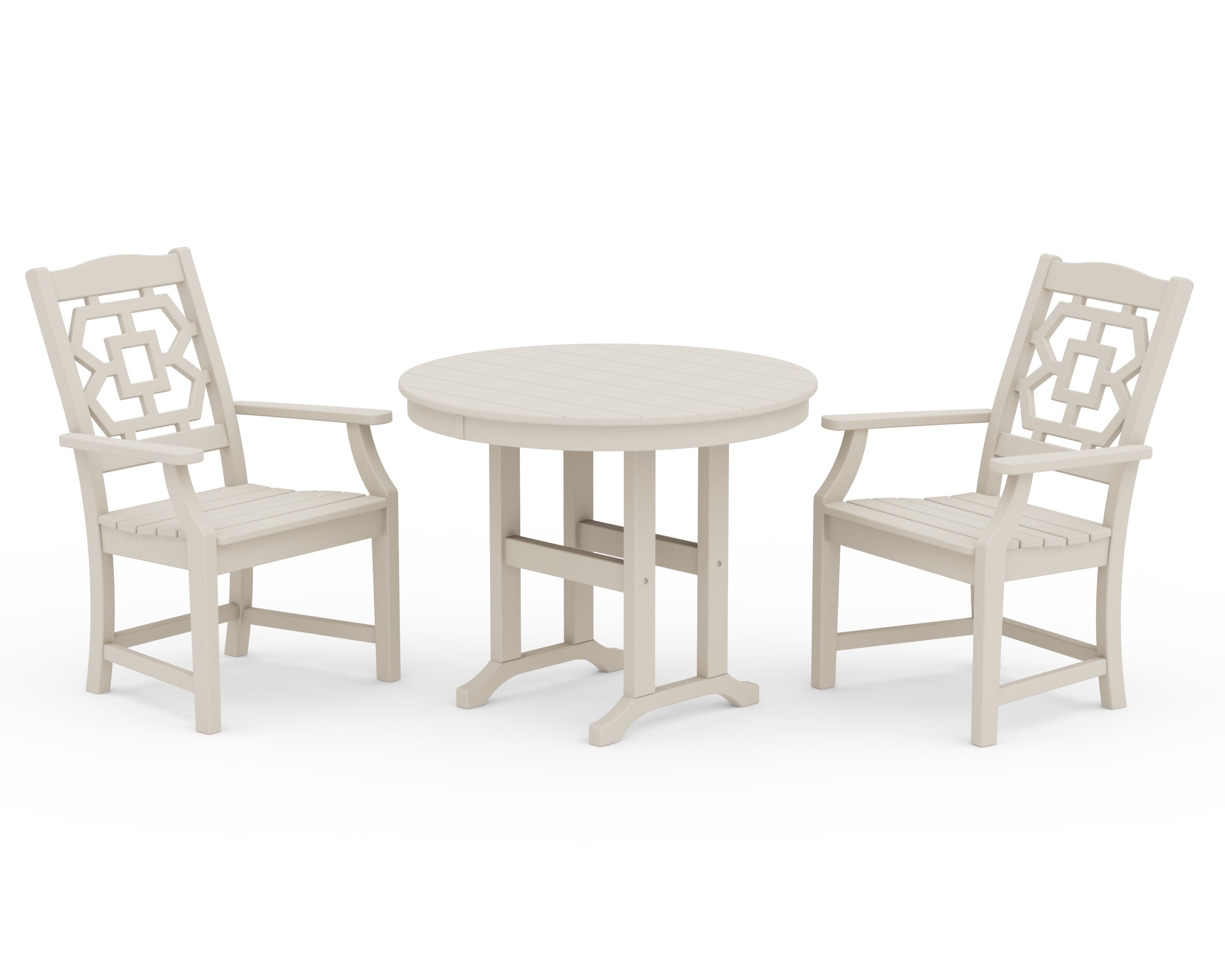 Martha Stewart by POLYWOOD® Chinoiserie 3-Piece Farmhouse Dining Set in Sand