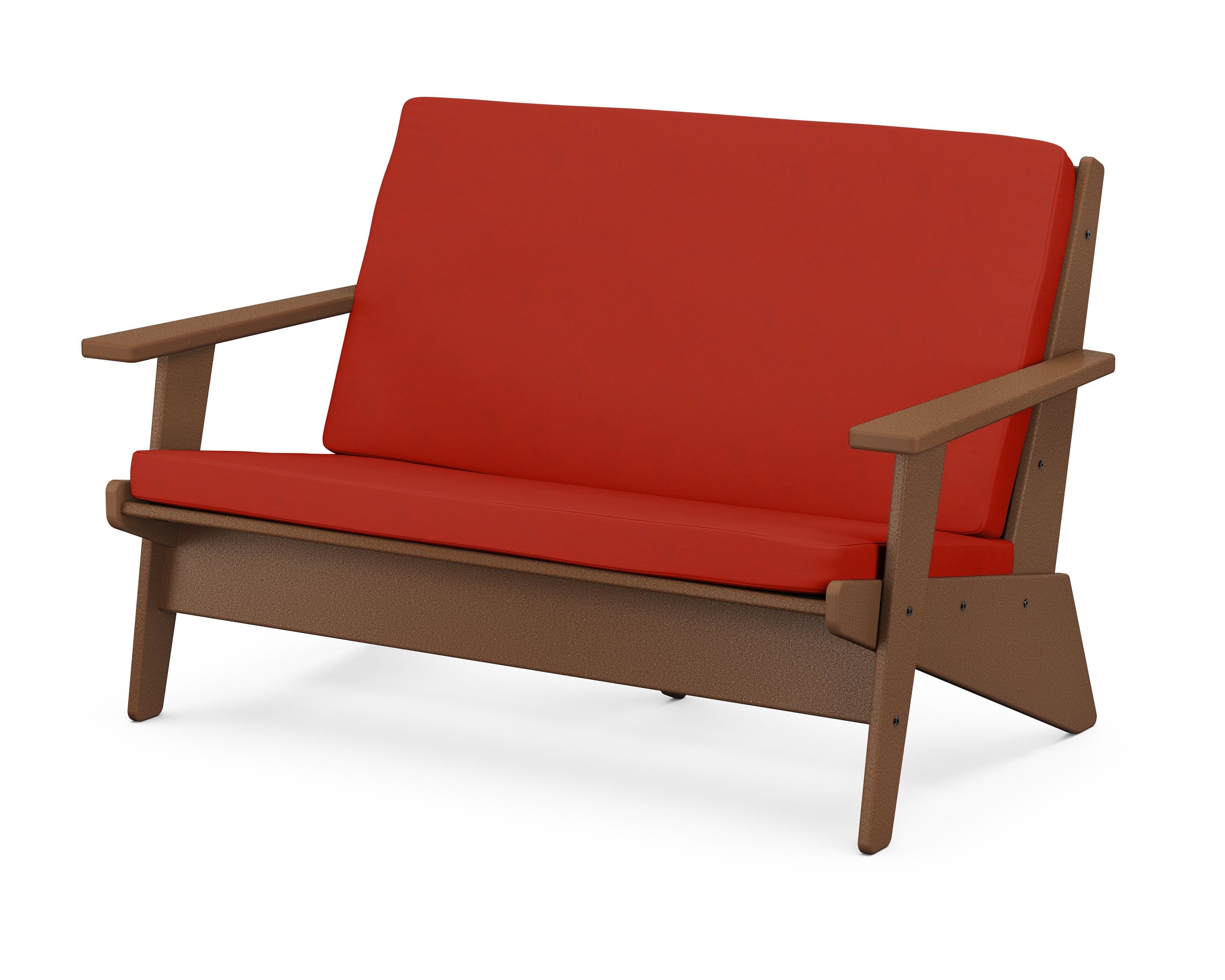 POLYWOOD® Riviera Modern Lounge Loveseat in Teak / Canvas Jockey Red