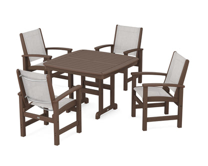 POLYWOOD® Coastal 5-Piece Dining Set in Mahogany / Parchment Sling