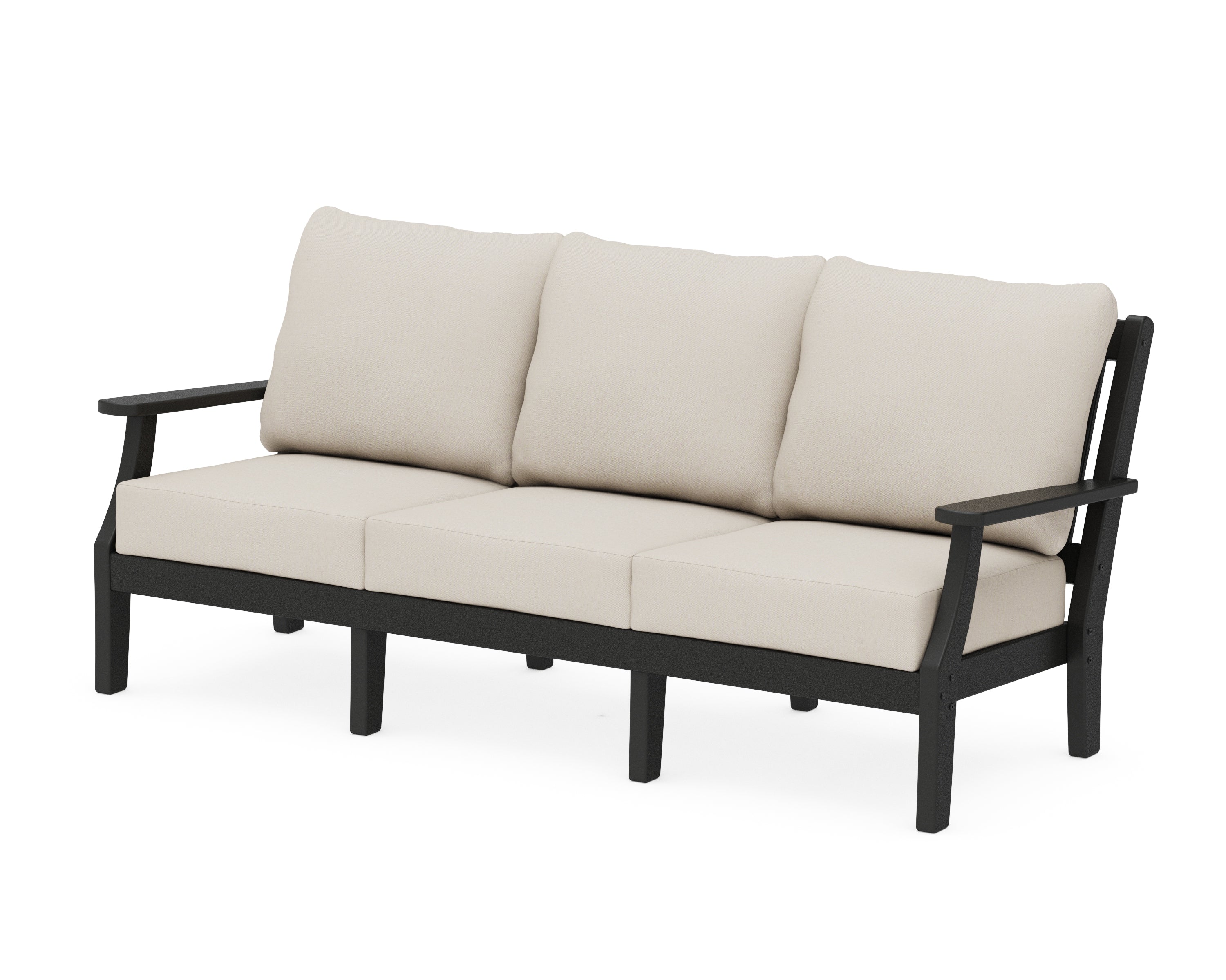Martha Stewart by POLYWOOD® Chinoiserie Deep Seating Sofa in Black / Dune Burlap