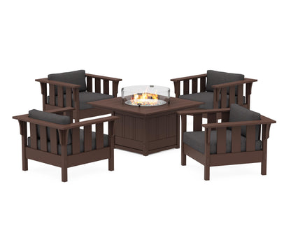 Martha Stewart by POLYWOOD® Acadia 5-Piece Deep Seating Set with Fire Pit Table in Mahogany / Ash Charcoal