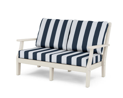 Country Living Wovendale Deep Seating Loveseat in Sand / Cabana Stripe Marine Indigo