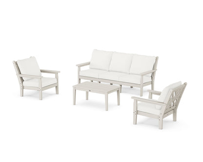 POLYWOOD® Chippendale 4-Piece Deep Seating Set with Sofa in Sand / Natural Linen