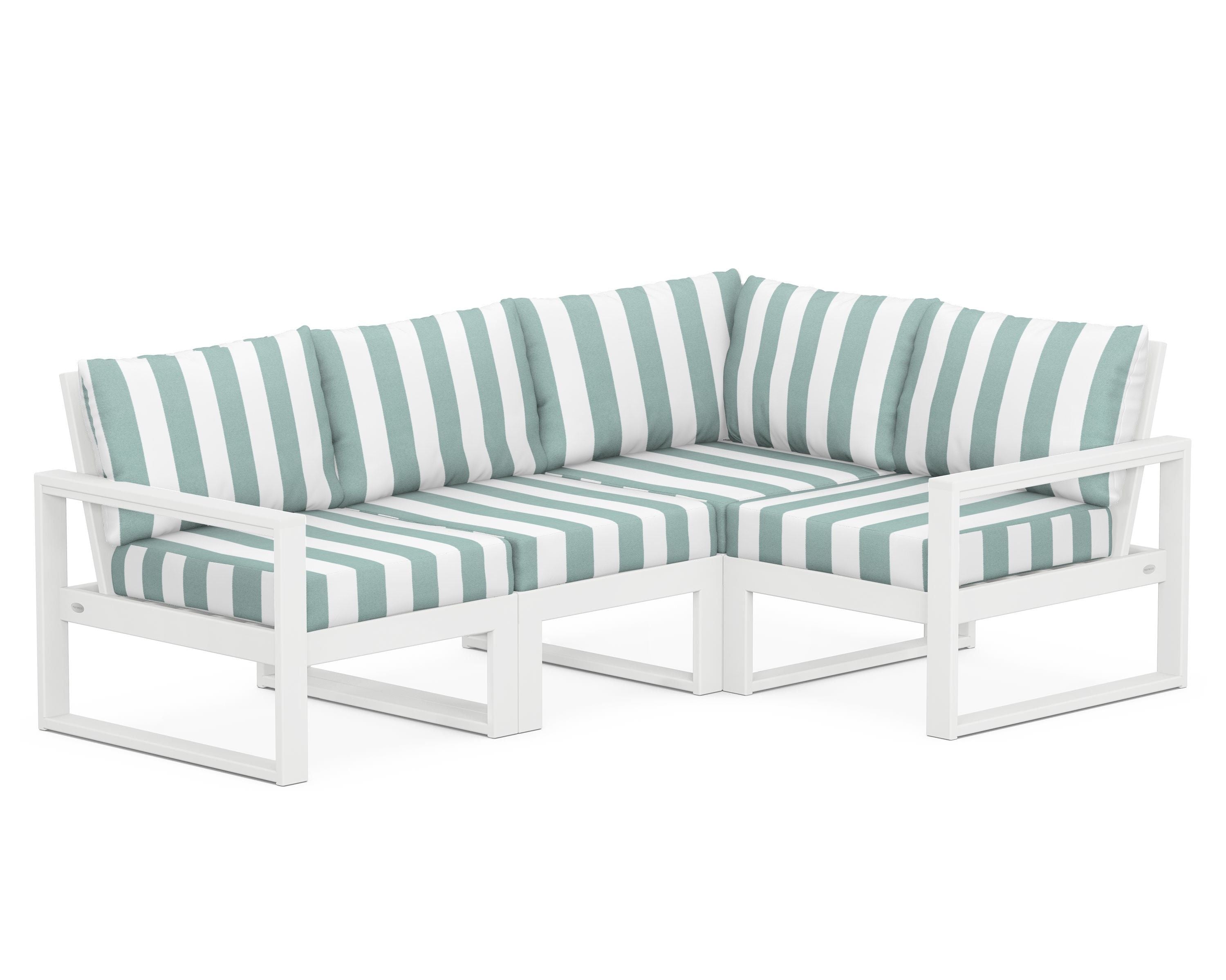 POLYWOOD® EDGE 4-Piece Modular Deep Seating Set in White / Cabana Stripe Glacier Spa