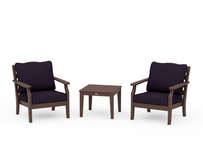 Draper James™ by  POLYWOOD® Savannah 3-Piece Deep Seating Set in Mahogany / Navy Linen
