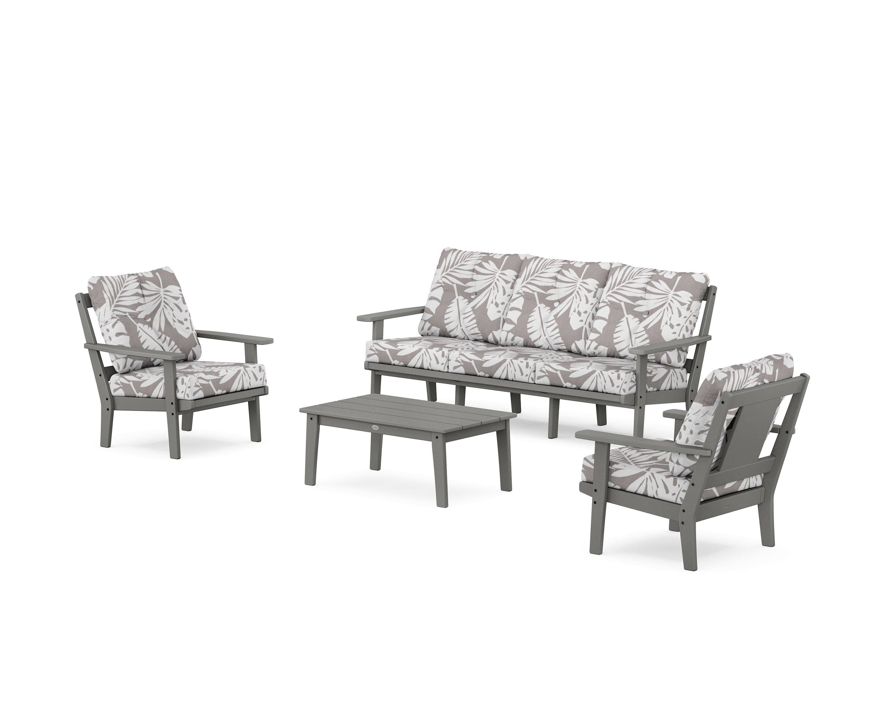 POLYWOOD® Prairie 4-Piece Deep Seating Set with Sofa in Slate Grey / Leaf Grey Mist