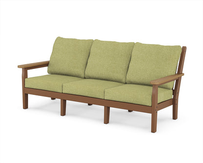 POLYWOOD® Chippendale Deep Seating Sofa in Teak / Natural / Chartreuse Boucle