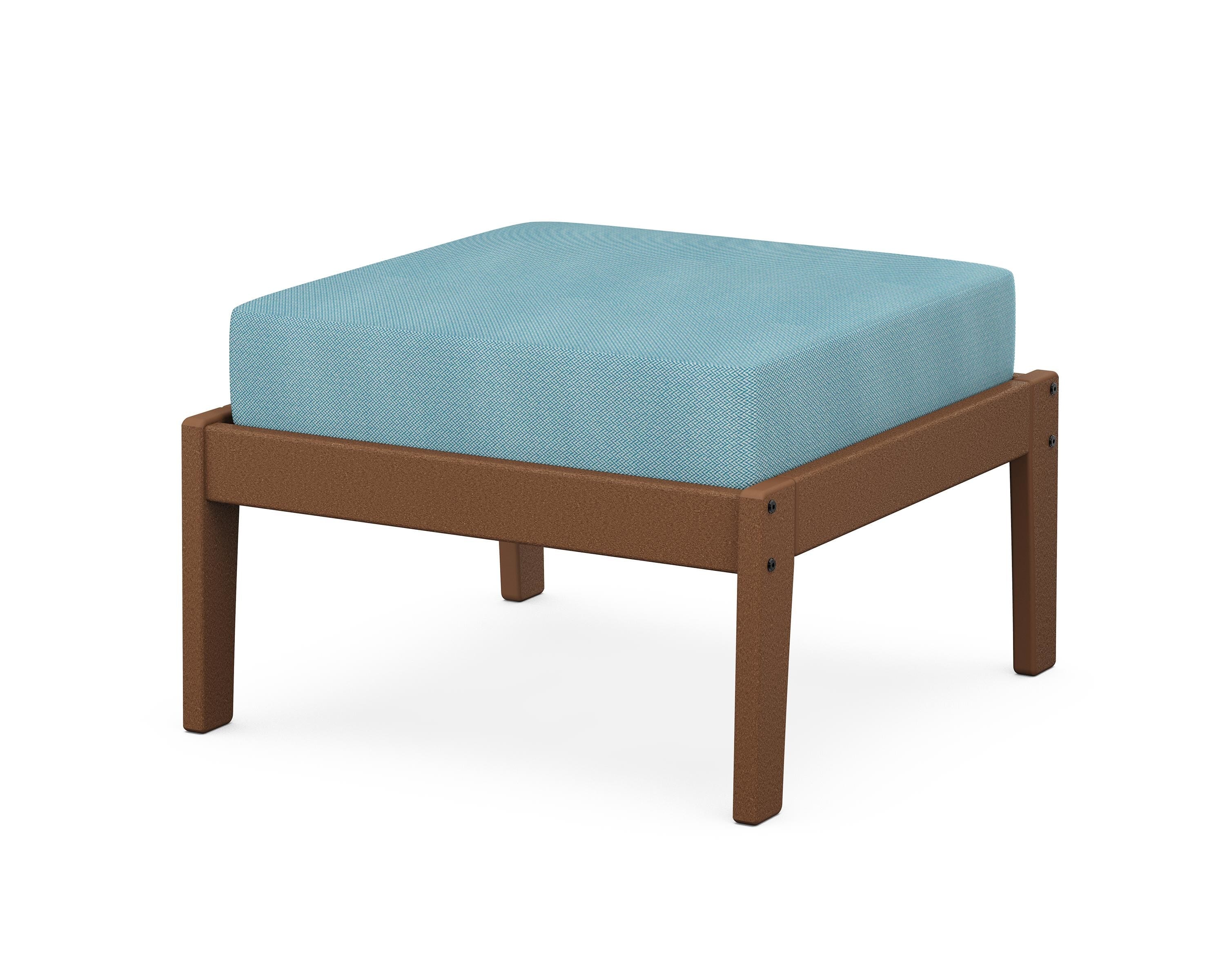 Unbranded Deep Seating Ottoman in Teak / Lattice Sky Blue