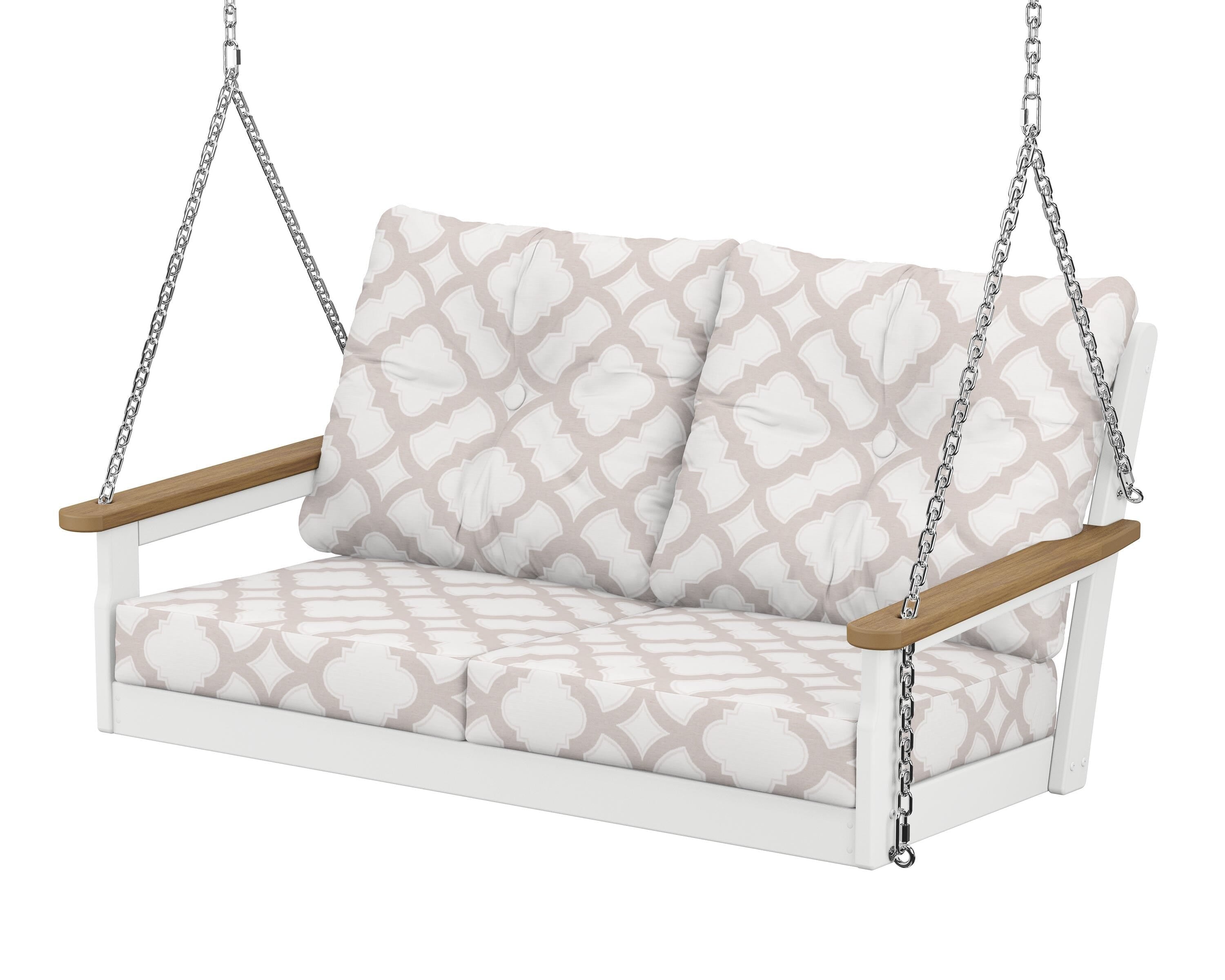 POLYWOOD® Vineyard Deep Seating Swing in White / Natural / Trellis Dune Burlap