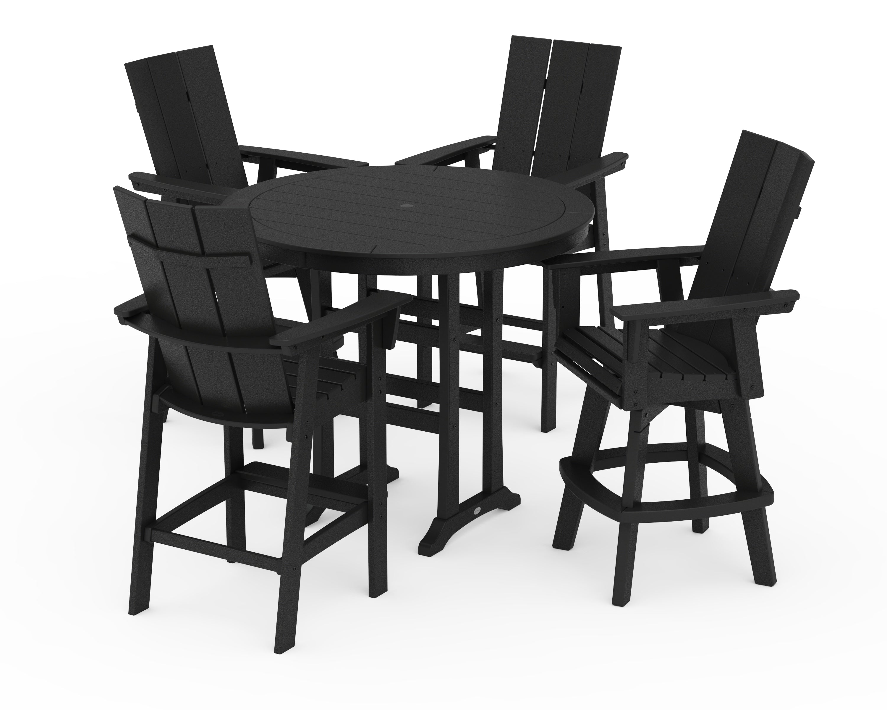 POLYWOOD® Modern Adirondack 5-Piece Nautical Trestle Round Bar Set with Swivels in Black