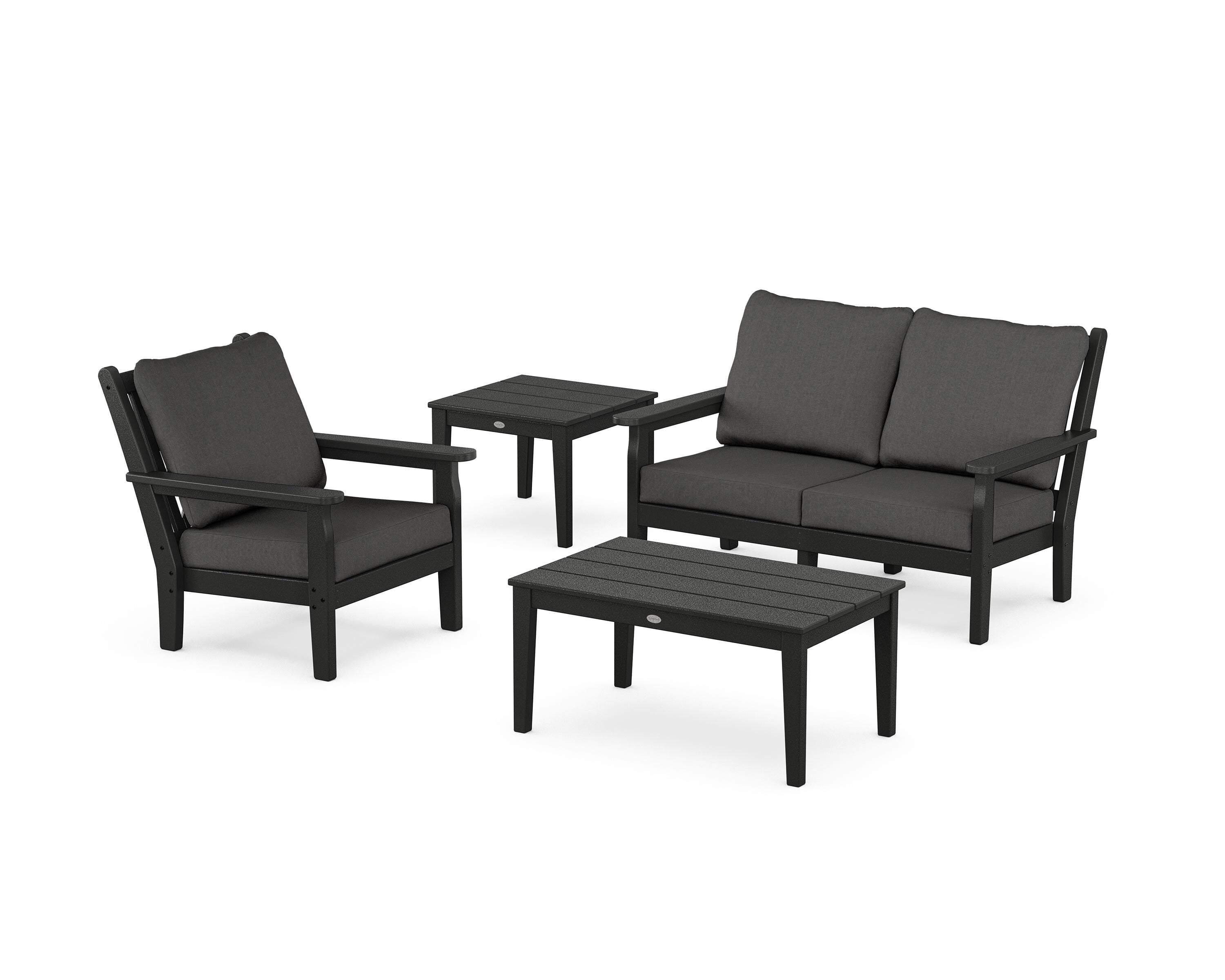 POLYWOOD® Chippendale 4-Piece Deep Seating Set in Black / Spectrum Carbon