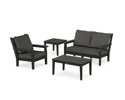 POLYWOOD® Chippendale 4-Piece Deep Seating Set in Black / Spectrum Carbon