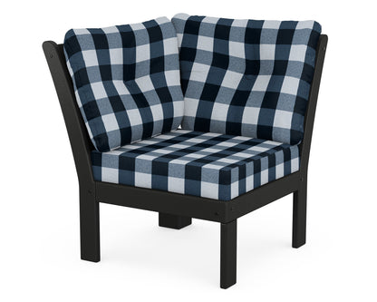 POLYWOOD® Vineyard Modular Corner Chair in Black / Buffalo Plaid Marine Indigo