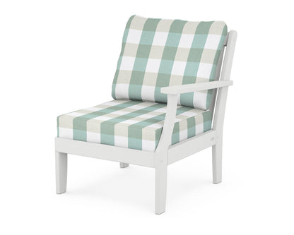 POLYWOOD® Braxton Modular Right Arm Chair in White / Buffalo Plaid Glacier Spa
