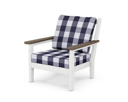 POLYWOOD® Chippendale Deep Seating Chair in White / Kona / Buffalo Plaid Navy