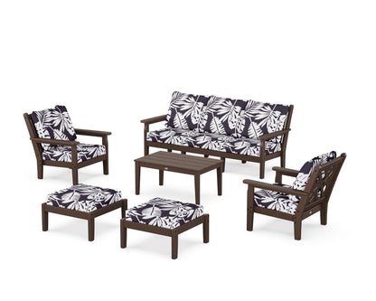POLYWOOD® Chippendale 6-Piece Lounge Sofa Set in Mahogany / Leaf Navy