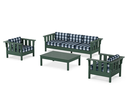 Martha Stewart by POLYWOOD® Acadia 4-Piece Deep Seating Set with Sofa in Green / Buffalo Plaid Marine Indigo