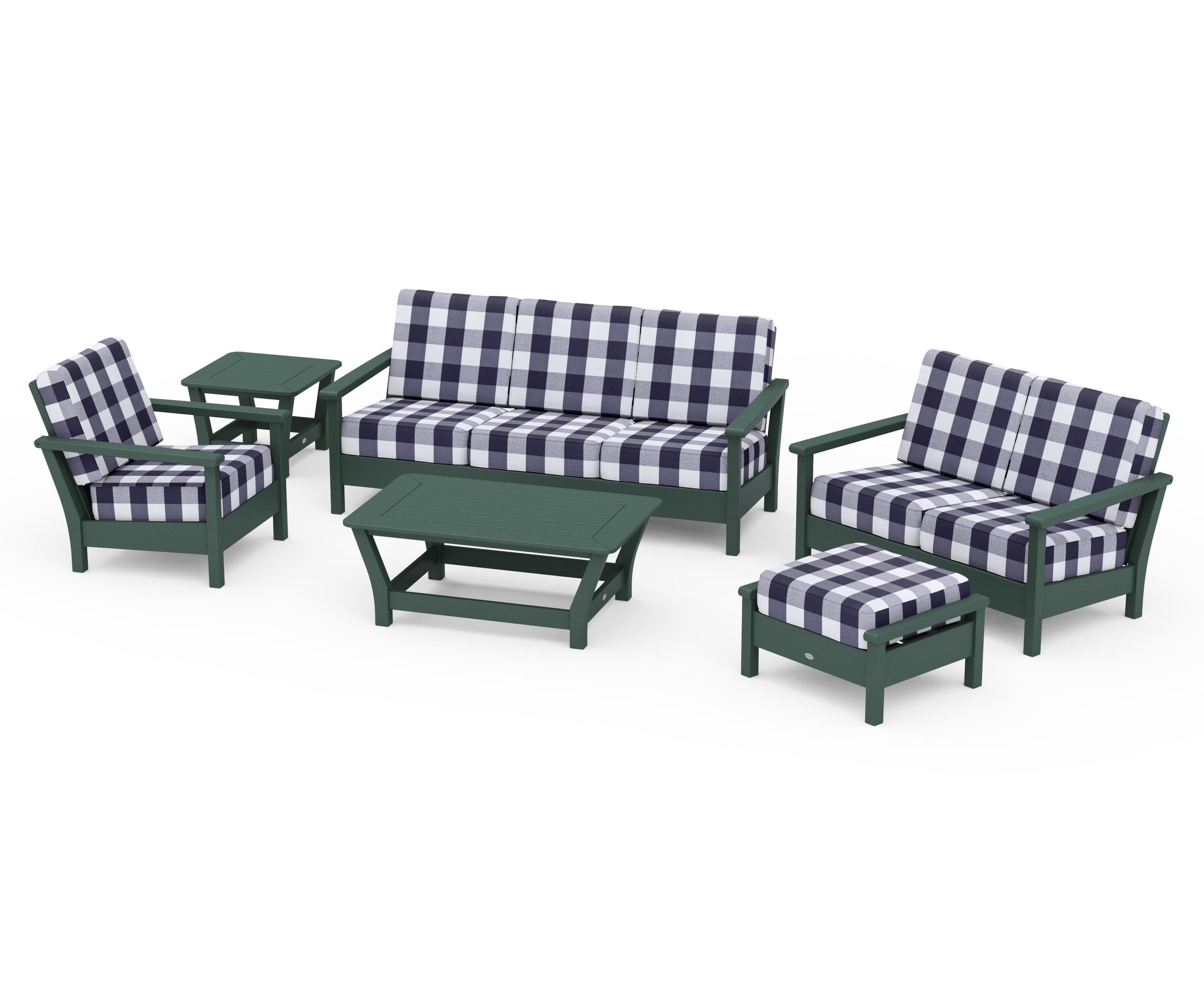 POLYWOOD® Harbour 6-Piece Outdoor Living Set in Green / Buffalo Plaid Navy