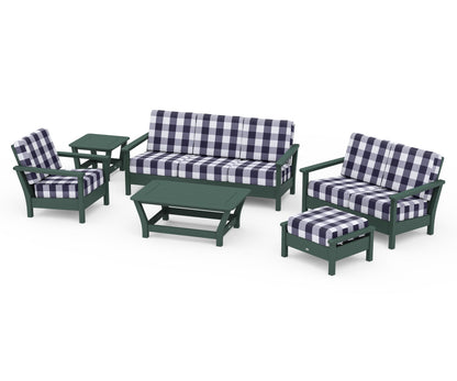 POLYWOOD® Harbour 6-Piece Outdoor Living Set in Green / Buffalo Plaid Navy