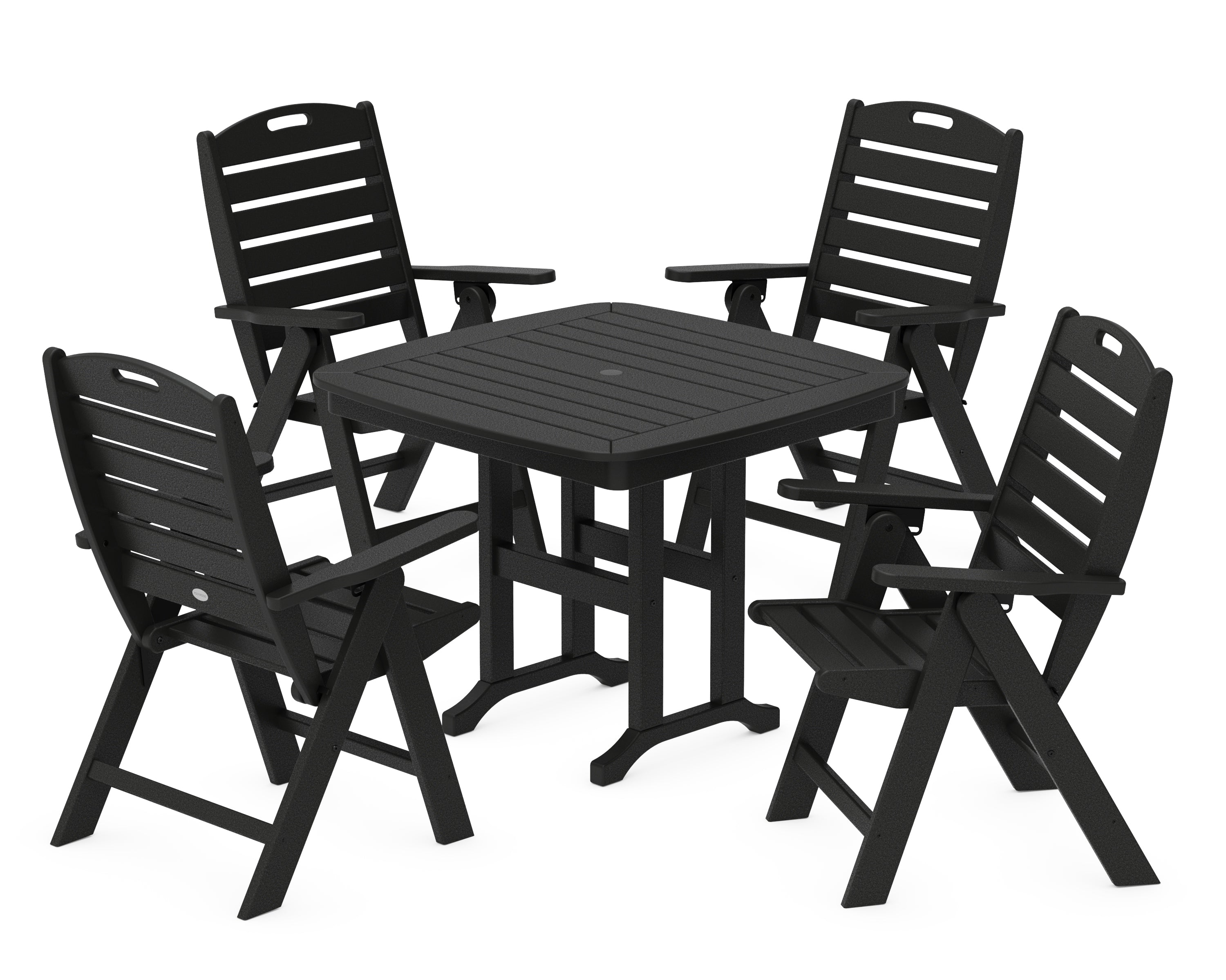 POLYWOOD® Nautical Folding Highback Chair 5-Piece Dining Set in Black