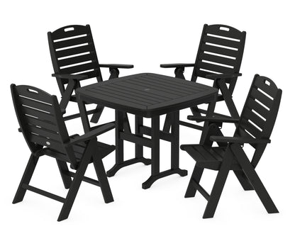 POLYWOOD® Nautical Folding Highback Chair 5-Piece Dining Set in Black