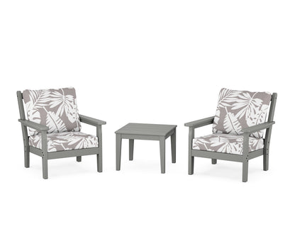 POLYWOOD® Chippendale 3-Piece Deep Seating Set in Slate Grey / Leaf Grey Mist