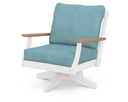 POLYWOOD® Braxton Deep Seating Swivel Chair in White / Natural / Lattice Sky Blue