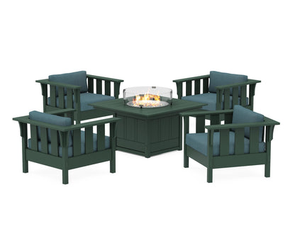 Martha Stewart by POLYWOOD® Acadia 5-Piece Deep Seating Set with Fire Pit Table in Green / Ocean Teal