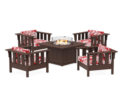 Martha Stewart by POLYWOOD® Acadia 5-Piece Deep Seating Set with Fire Pit Table in Mahogany / Leaf Crimson