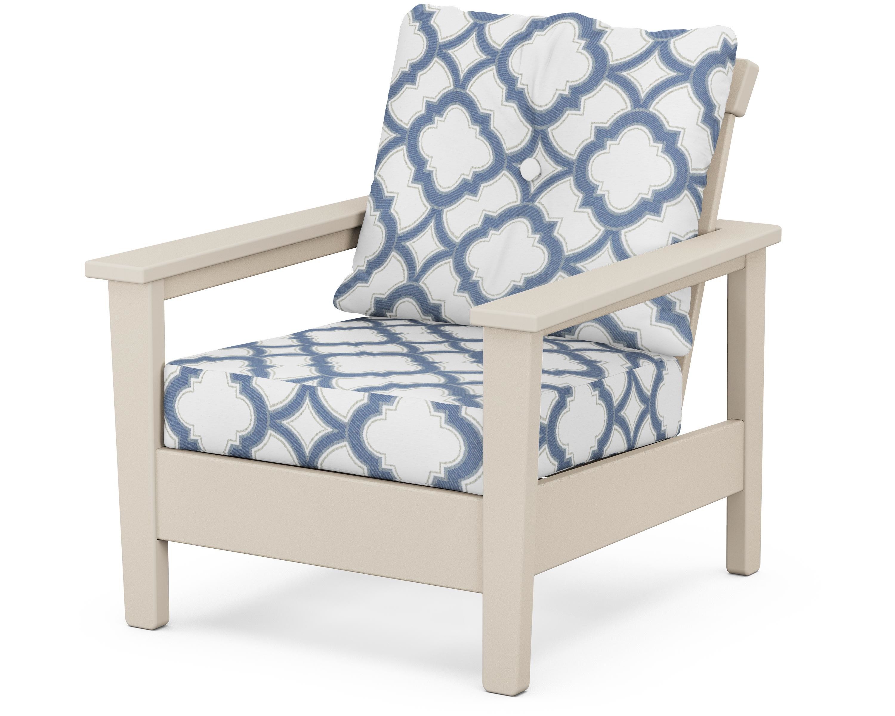 POLYWOOD® Prescott Deep Seating Chair in Sand / Trellis Sky Blue