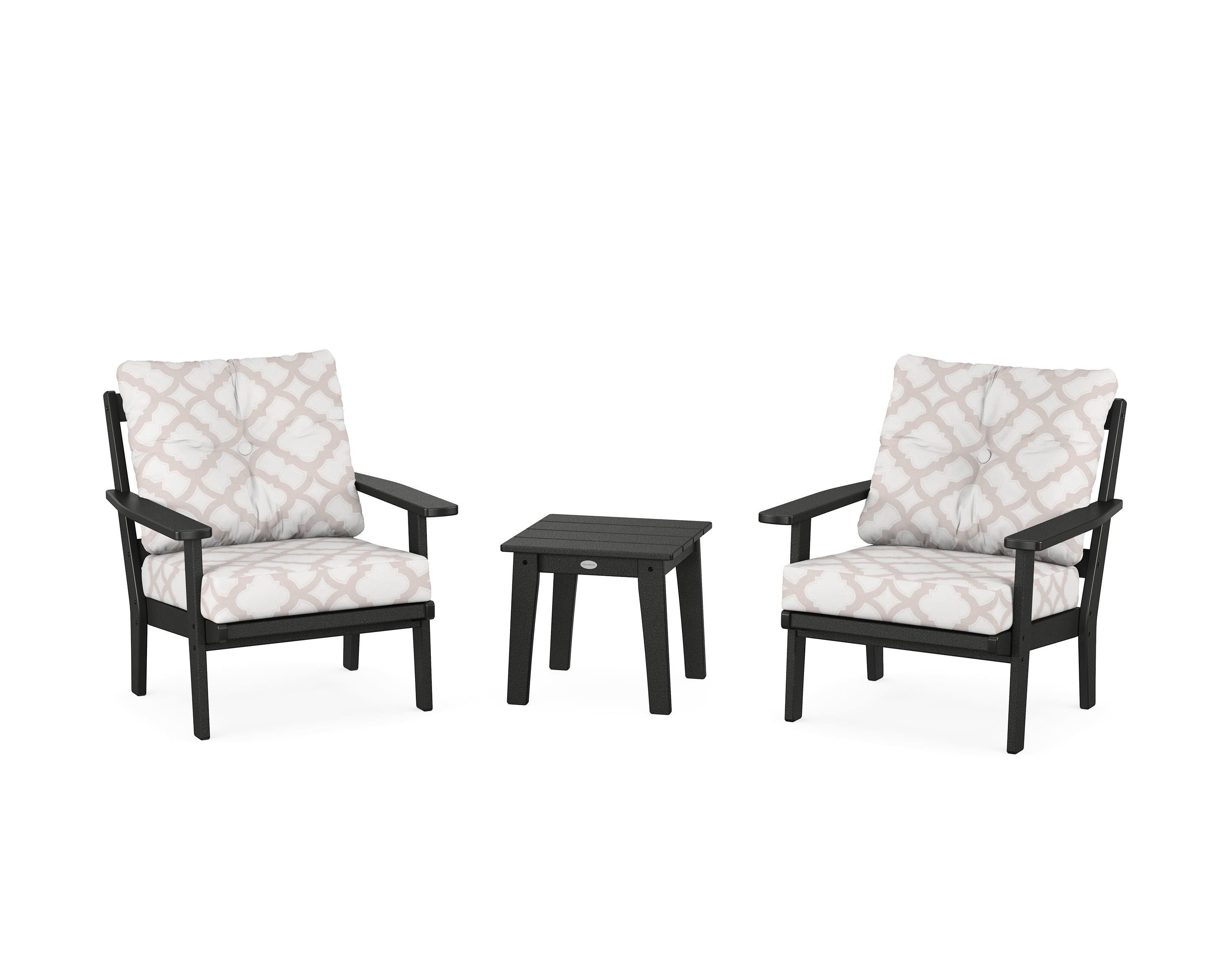 POLYWOOD® Oxford 3-Piece Deep Seating Set in Black / Trellis Dune Burlap
