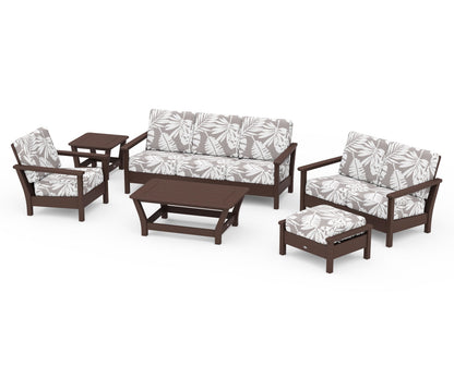 POLYWOOD® Harbour 6-Piece Outdoor Living Set in Mahogany / Leaf Grey Mist