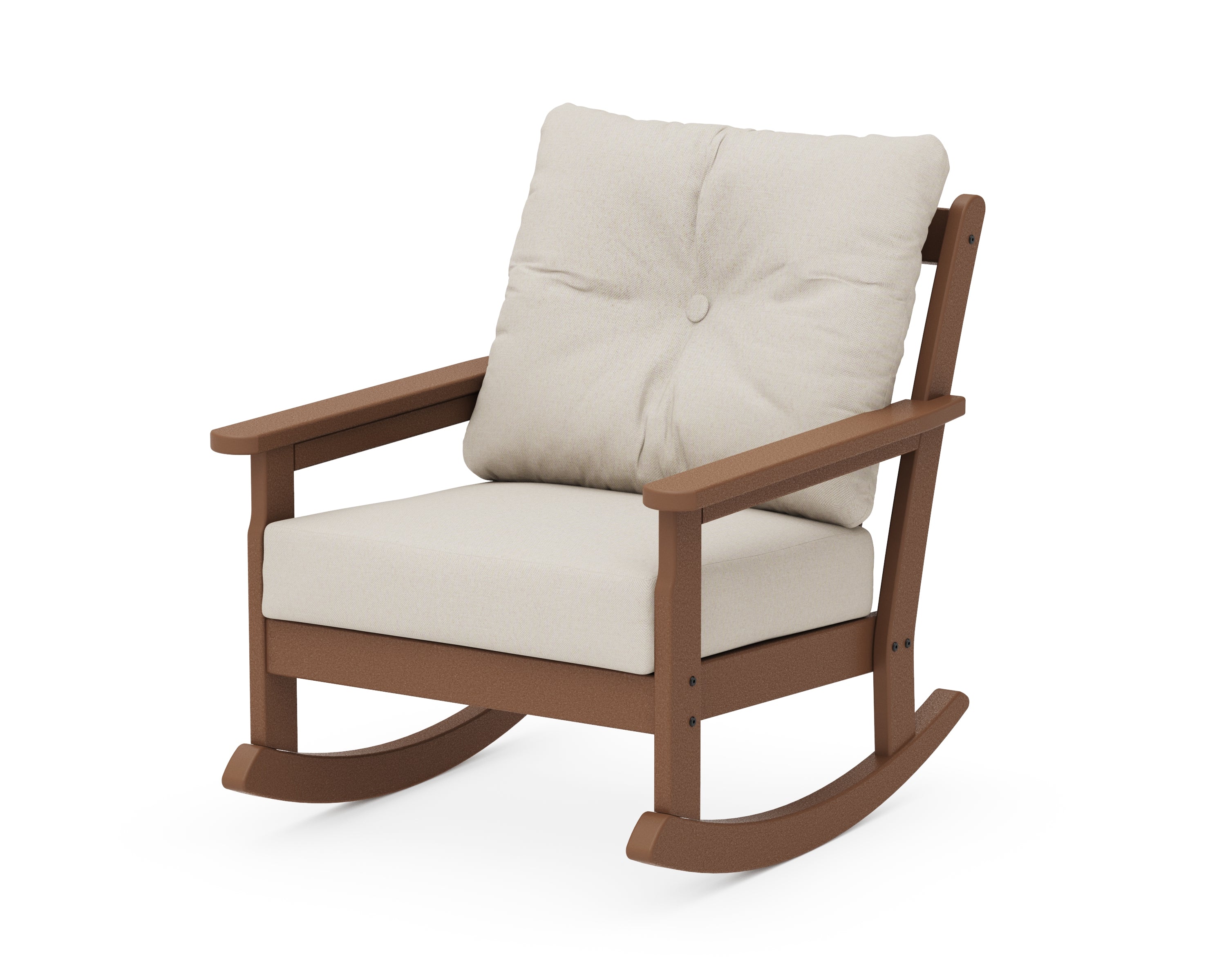 POLYWOOD® Vineyard Deep Seating Rocking Chair in Teak / Dune Burlap