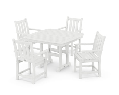 POLYWOOD® Traditional Garden 5-Piece Dining Set with Trestle Legs in White