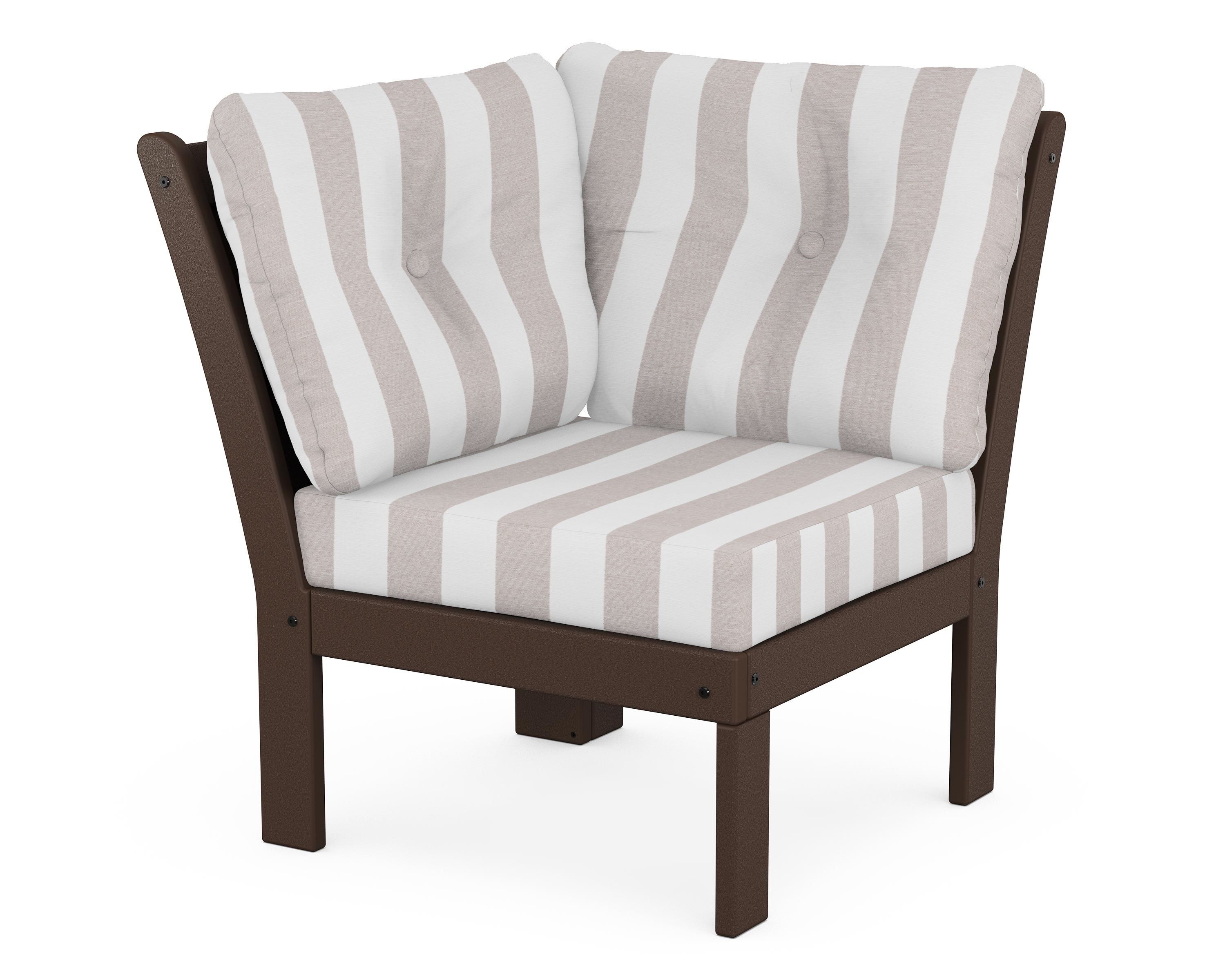 POLYWOOD® Vineyard Modular Corner Chair in Mahogany / Cabana Stripe Dune Burlap
