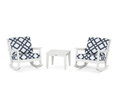 POLYWOOD® Chippendale 3-Piece Deep Seating Rocker Set in White / Trellis Marine Indigo