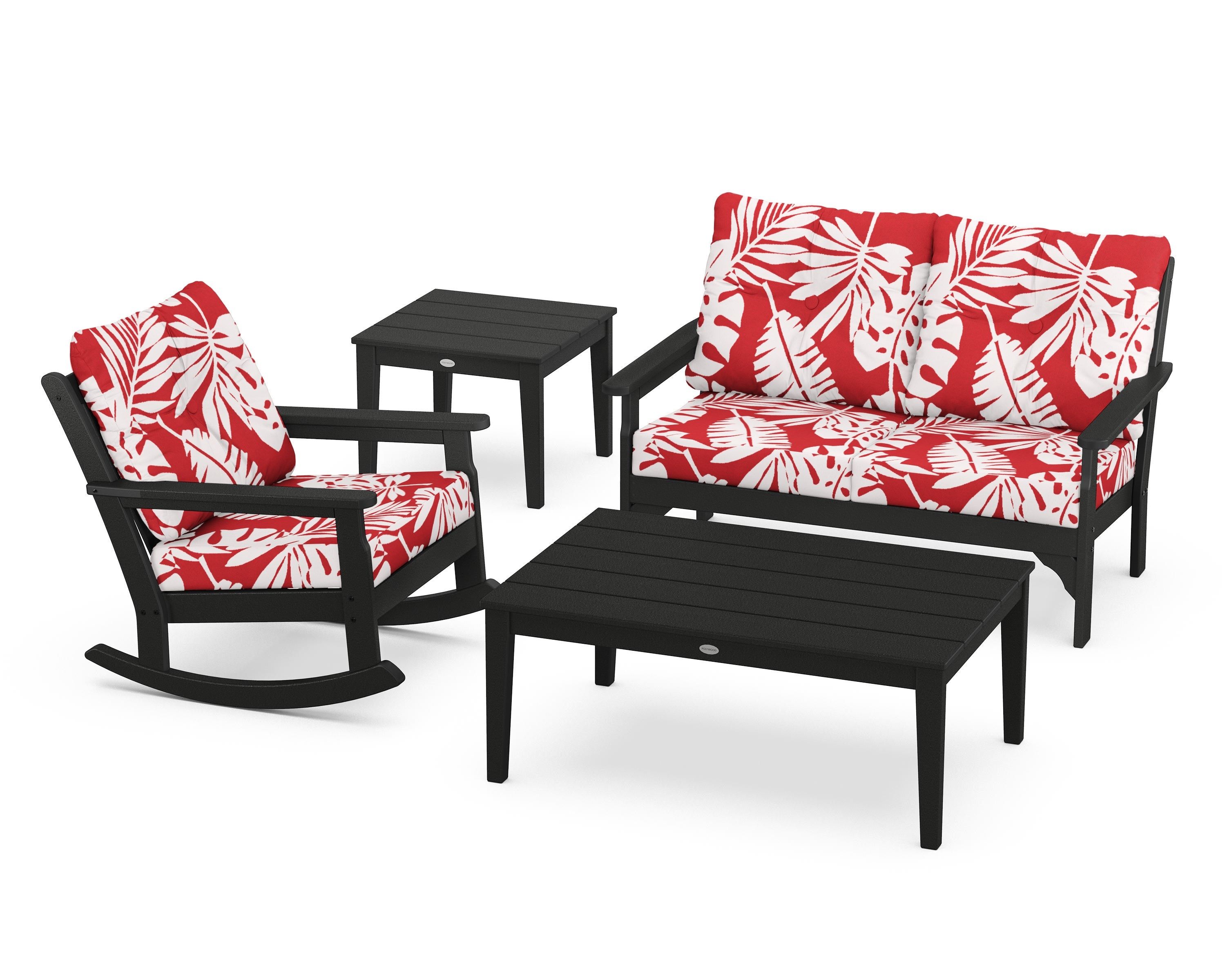 POLYWOOD® Vineyard 4-Piece Deep Seating Rocker Set in Black / Leaf Crimson