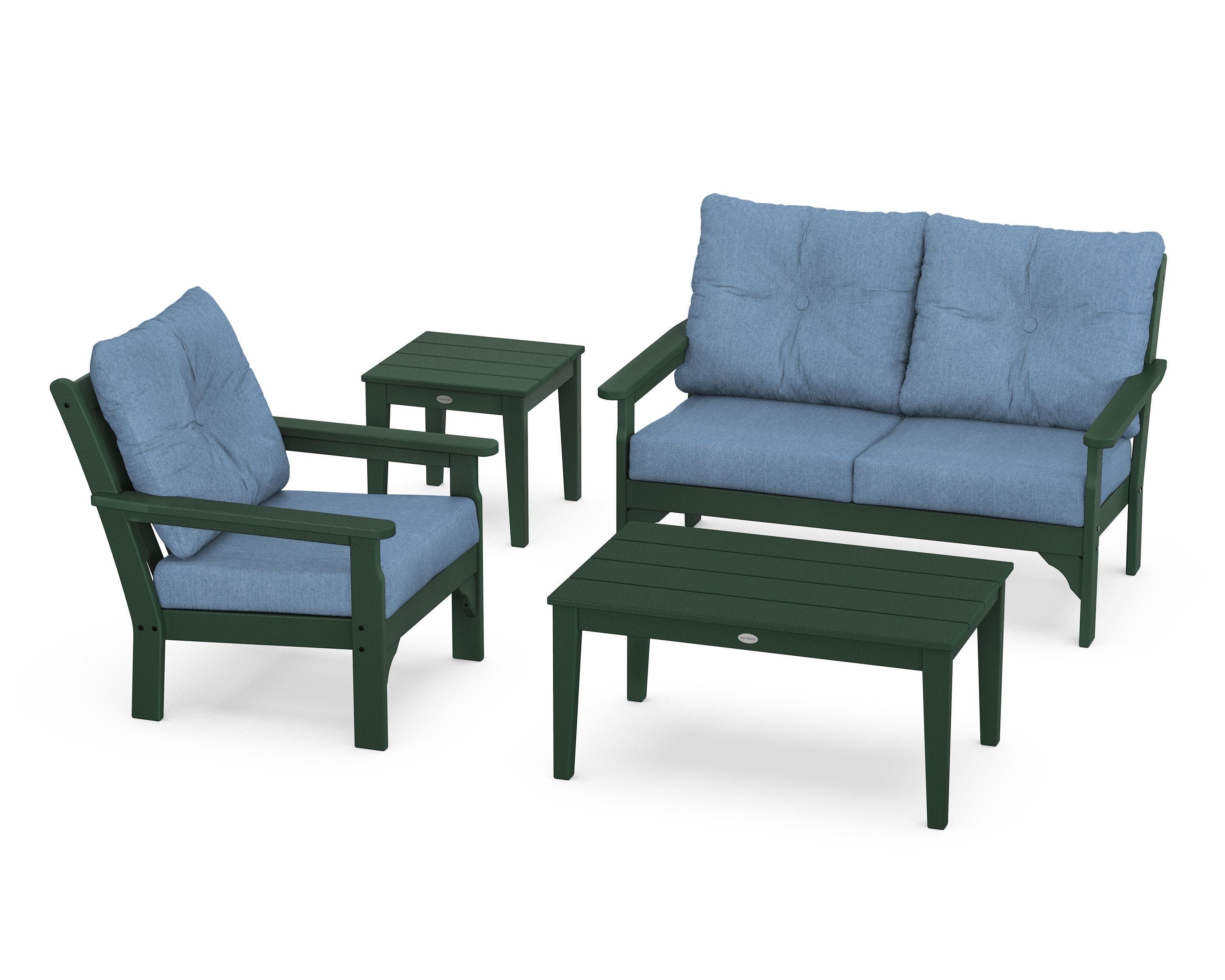 POLYWOOD® Vineyard 4-Piece Deep Seating Set in Green / Sky Blue