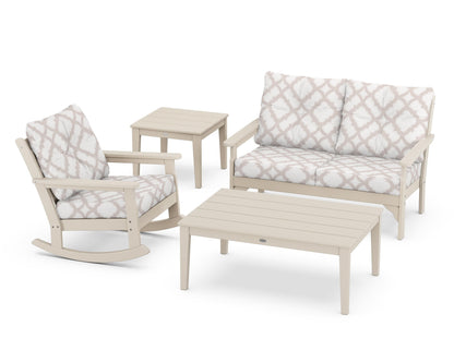 POLYWOOD® Vineyard 4-Piece Deep Seating Rocker Set in Sand / Trellis Dune Burlap