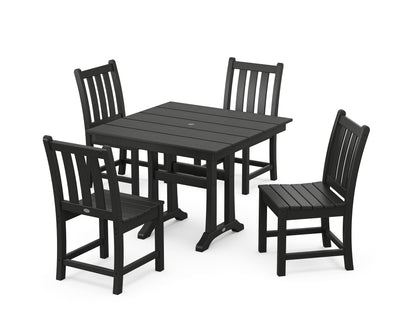 POLYWOOD® Traditional Garden 5-Piece Farmhouse Trestle Dining Set in Black