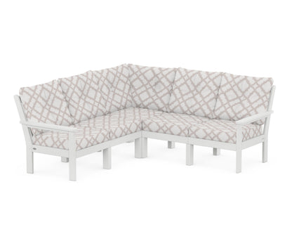 POLYWOOD® Vineyard 5-Piece Sectional in White / Trellis Dune Burlap
