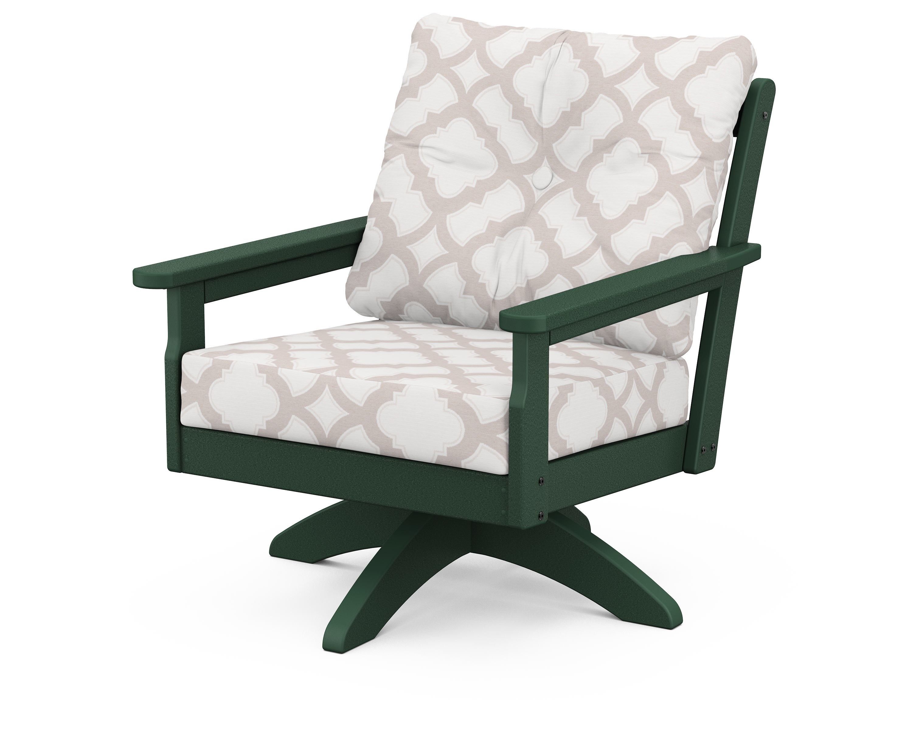POLYWOOD® Vineyard Deep Seating Swivel Chair in Green / Trellis Dune Burlap