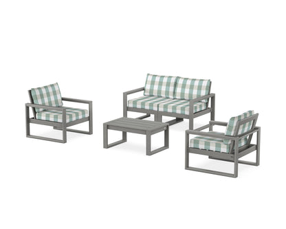 POLYWOOD® EDGE Sectional 4-Piece Deep Seating Set with Loveseat in Slate Grey / Buffalo Plaid Glacier Spa