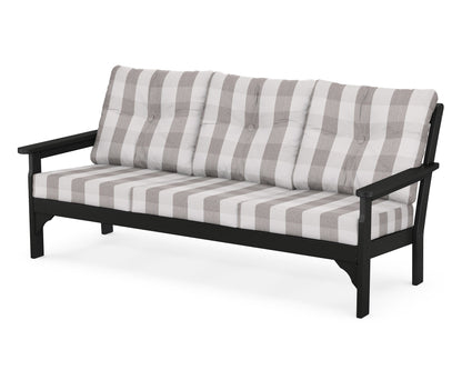 POLYWOOD® Vineyard Deep Seating Sofa in Black / Buffalo Plaid Grey Mist