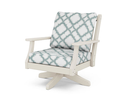 Country Living Wovendale Deep Seating Swivel Chair in Sand / Trellis Glacier Spa