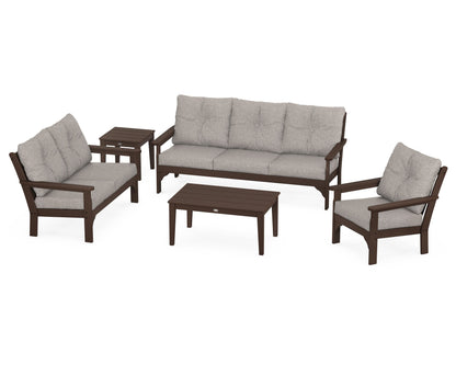POLYWOOD® Vineyard 5 Piece Deep Seating Set in Mahogany / Weathered Tweed