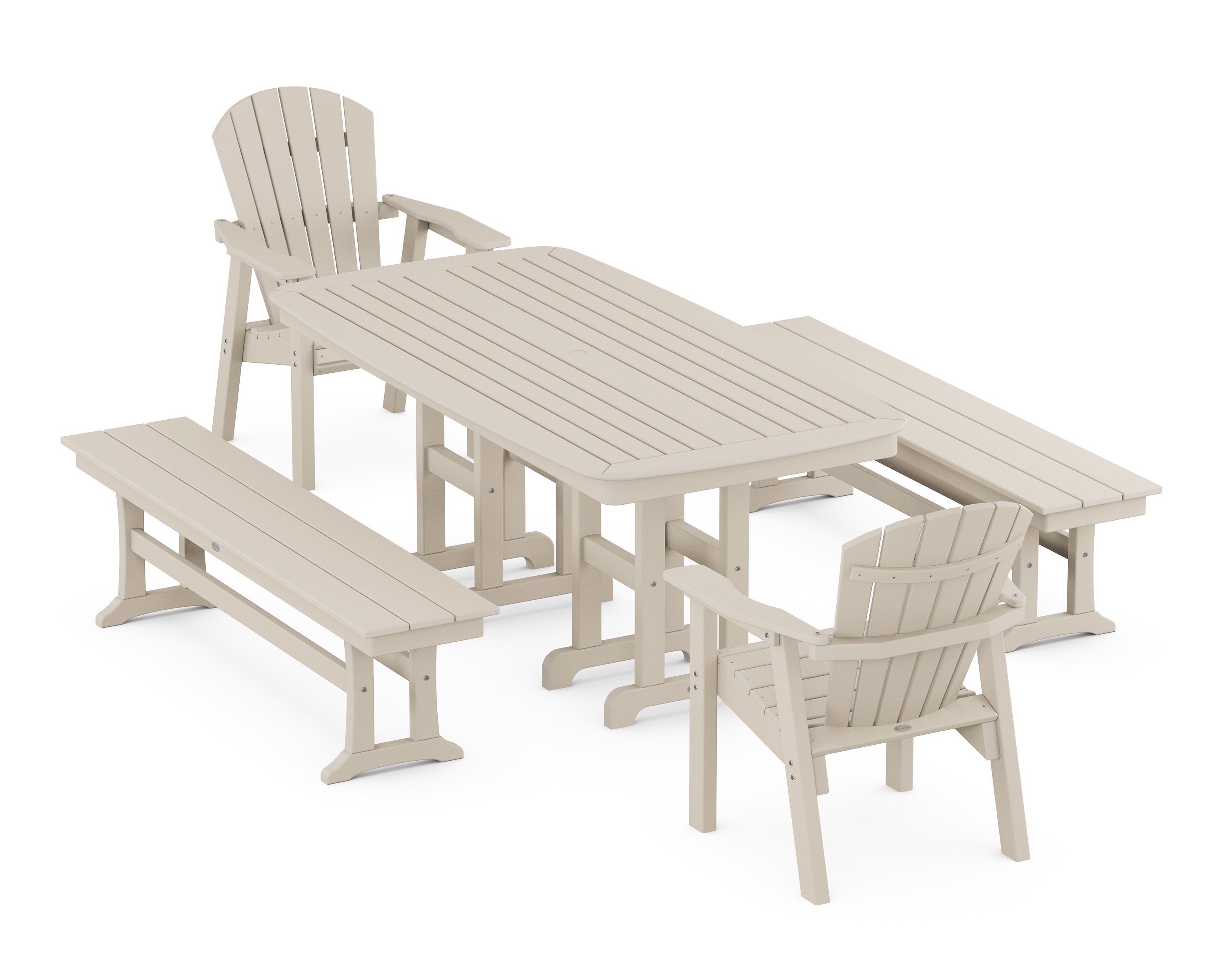 POLYWOOD® Seashell 5-Piece Dining Set with Benches in Sand