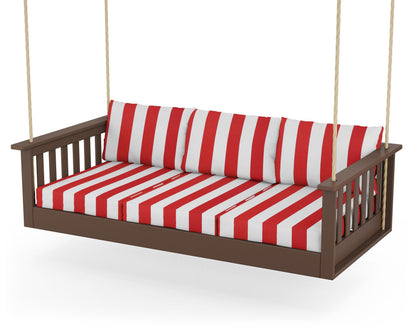POLYWOOD® Vineyard Daybed Swing in Mahogany / Cabana Stripe Crimson