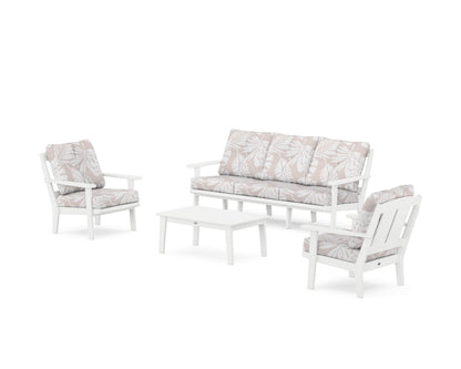POLYWOOD® Mission 4-Piece Deep Seating Set with Sofa in White / Leaf Dune Burlap