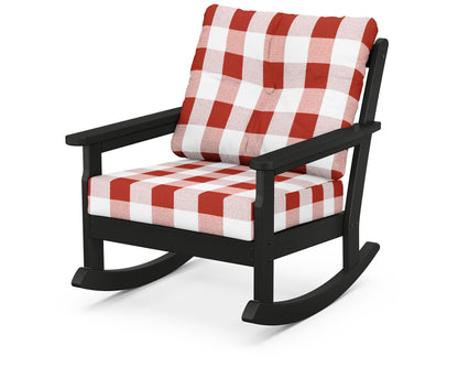 POLYWOOD® Vineyard Deep Seating Rocking Chair in Black / Buffalo Plaid Crimson